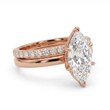 1.5 Ct marquise lab grown diamond engagement ring set with rose gold wedding band and diamond accents