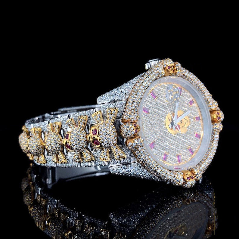 Customised Skull Design VVS Moissanite Diamond Hip Hop Watch For Men