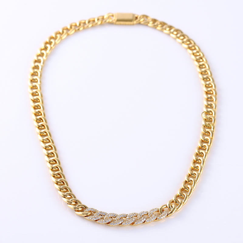 14K Gold Moissanite Cuban Chain Hip Hop Necklace