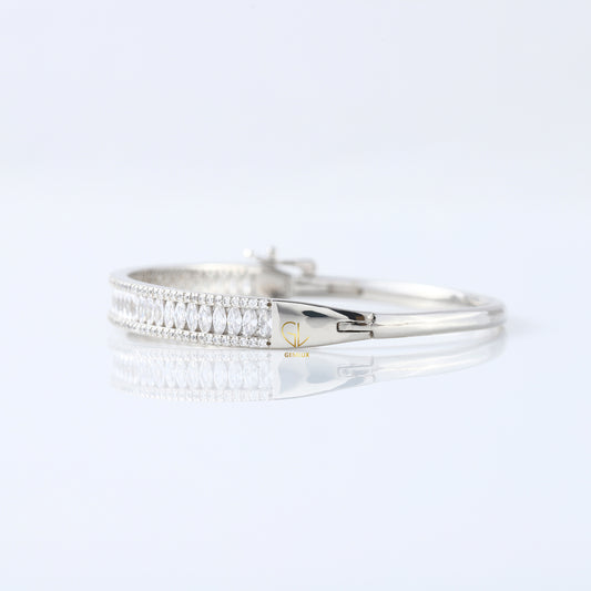 14k Gold Marquise and Round Cut Moissanite Bangle Bracelet