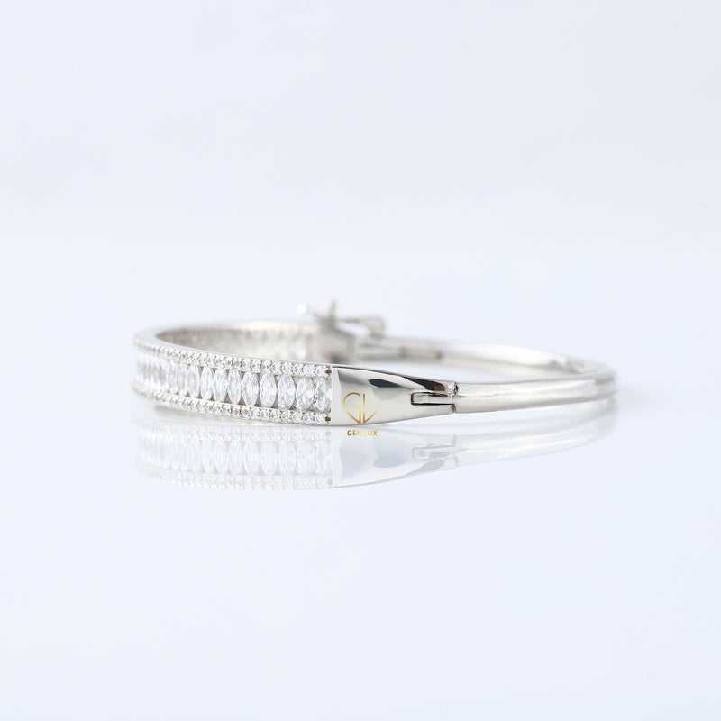 14k Gold Marquise and Round Cut Moissanite Bangle Bracelet