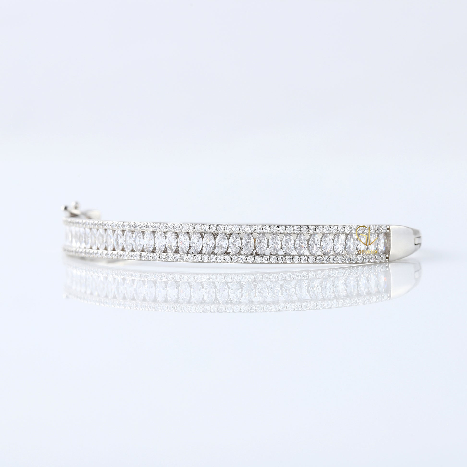 14k Gold Marquise and Round Cut Moissanite Bangle Bracelet