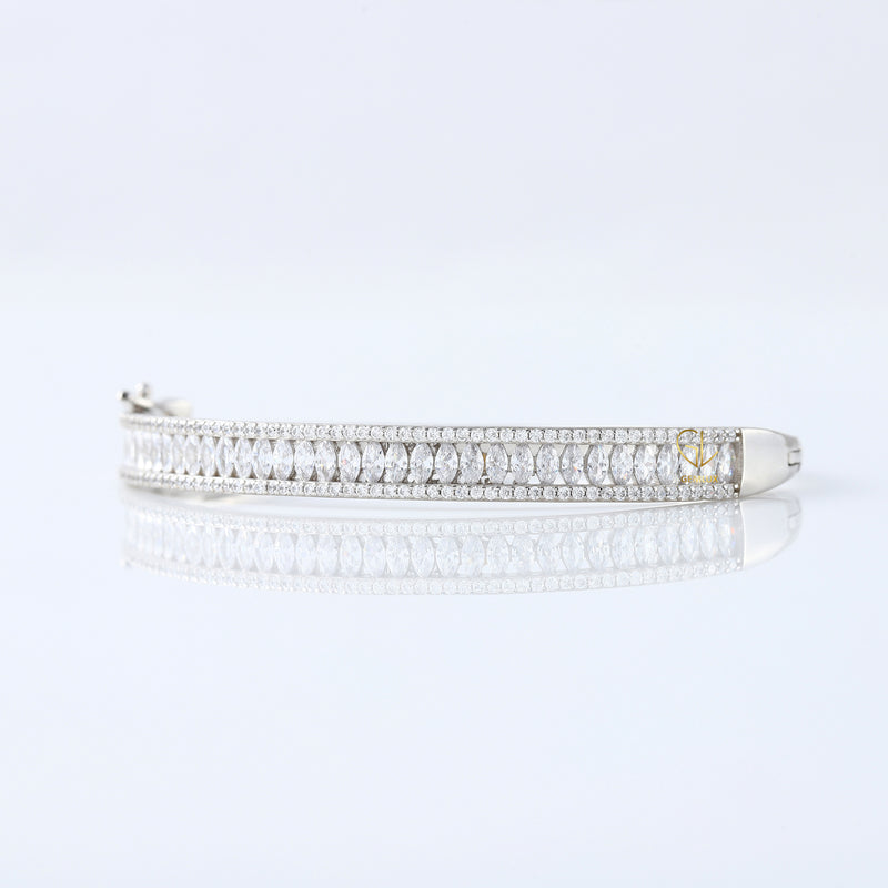 14k Gold Marquise and Round Cut Moissanite Bangle Bracelet