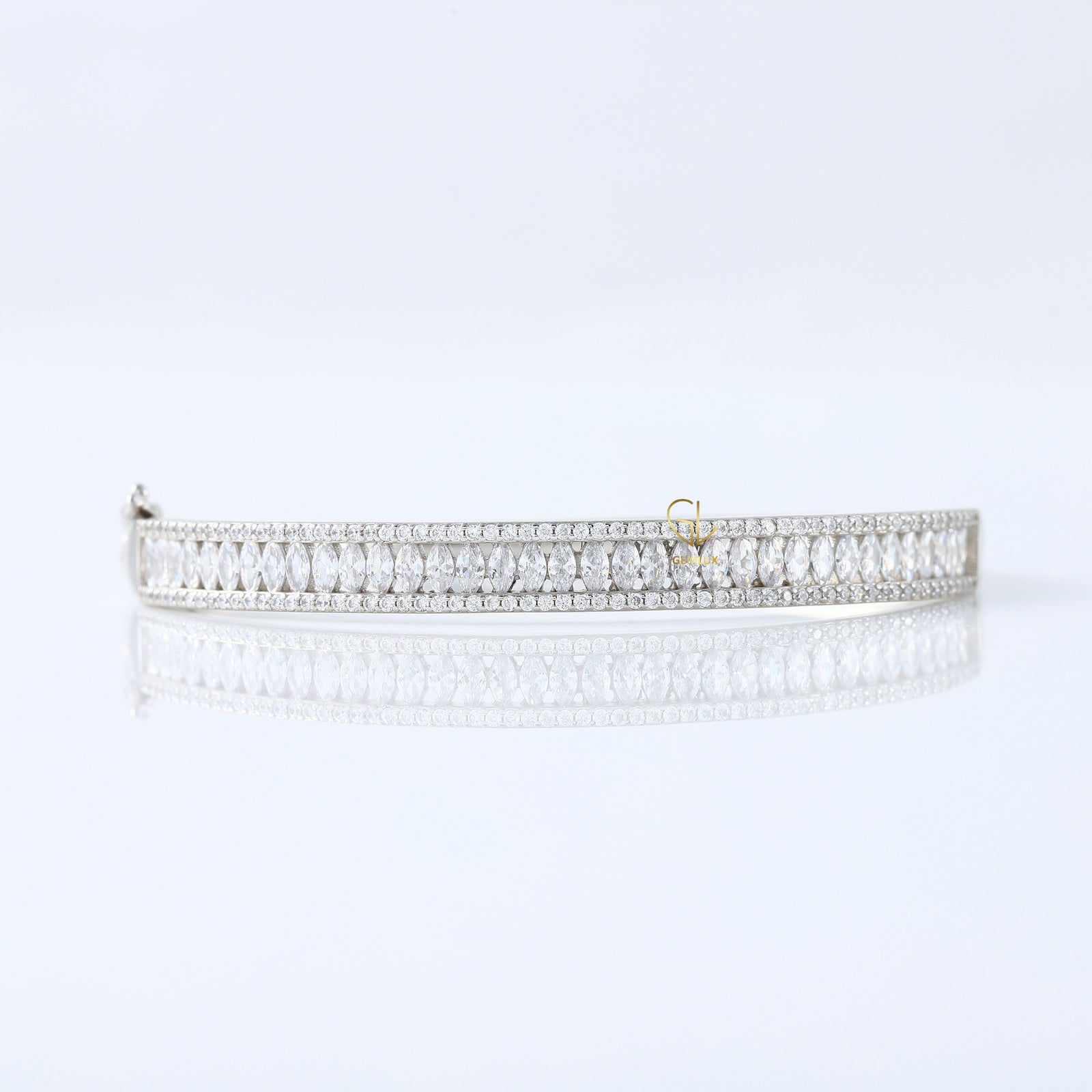 14k Gold Marquise and Round Cut Moissanite Bangle Bracelet