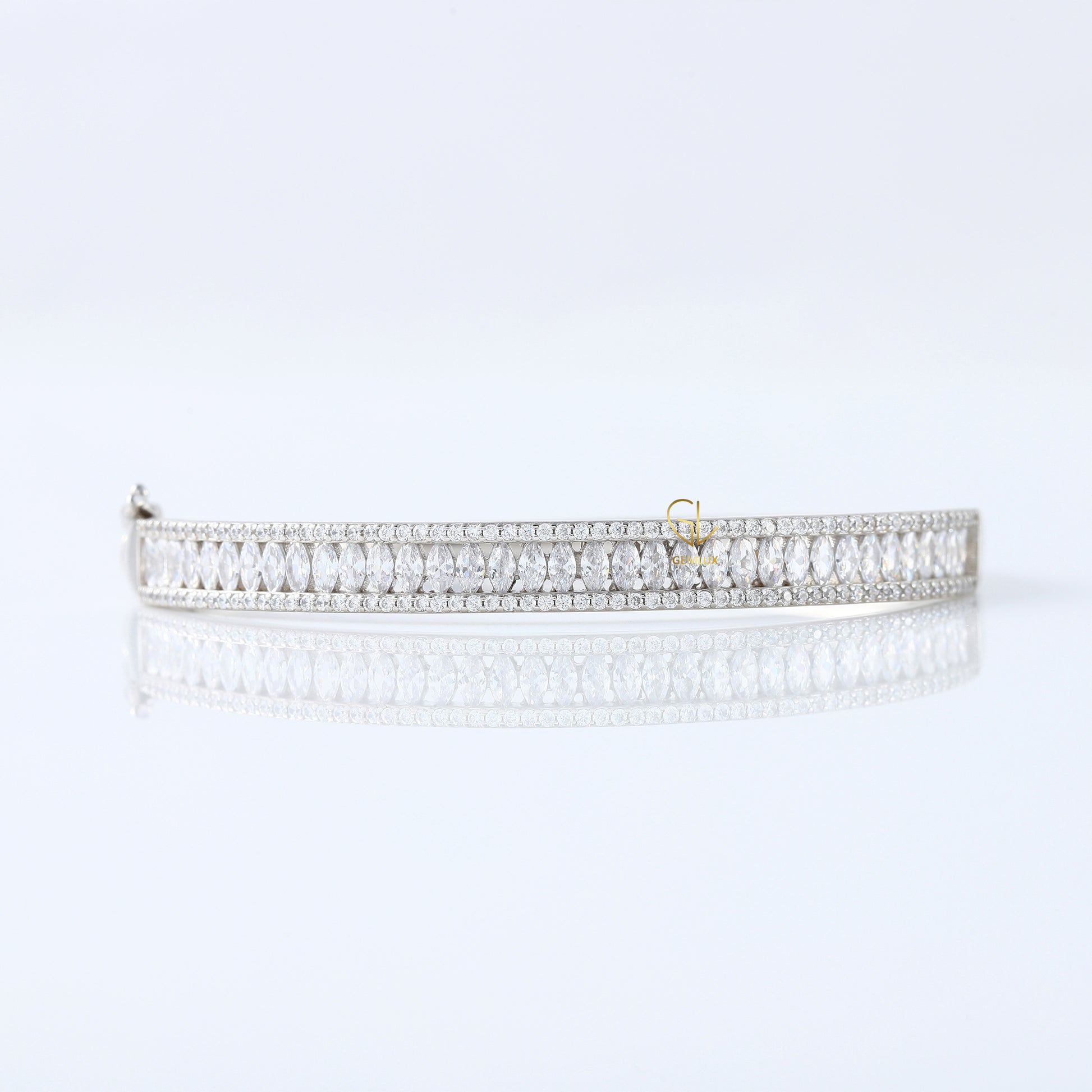 14k Gold Marquise and Round Cut Moissanite Bangle Bracelet