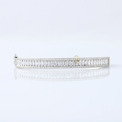 14k Gold Marquise and Round Cut Moissanite Bangle Bracelet