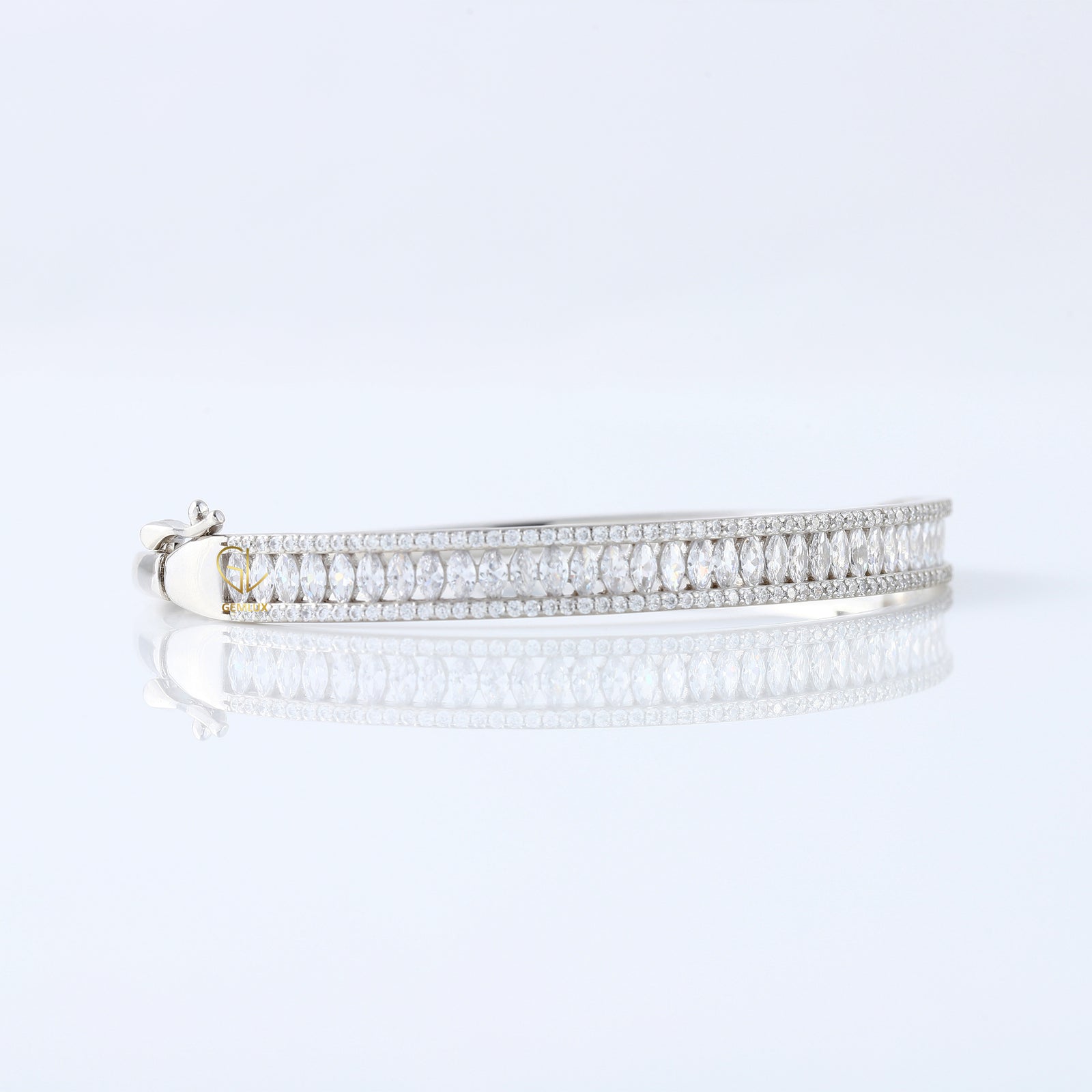 14k Gold Marquise and Round Cut Moissanite Bangle Bracelet