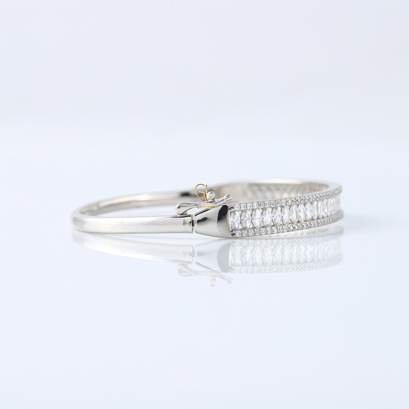 14k Gold Marquise and Round Cut Moissanite Bangle Bracelet