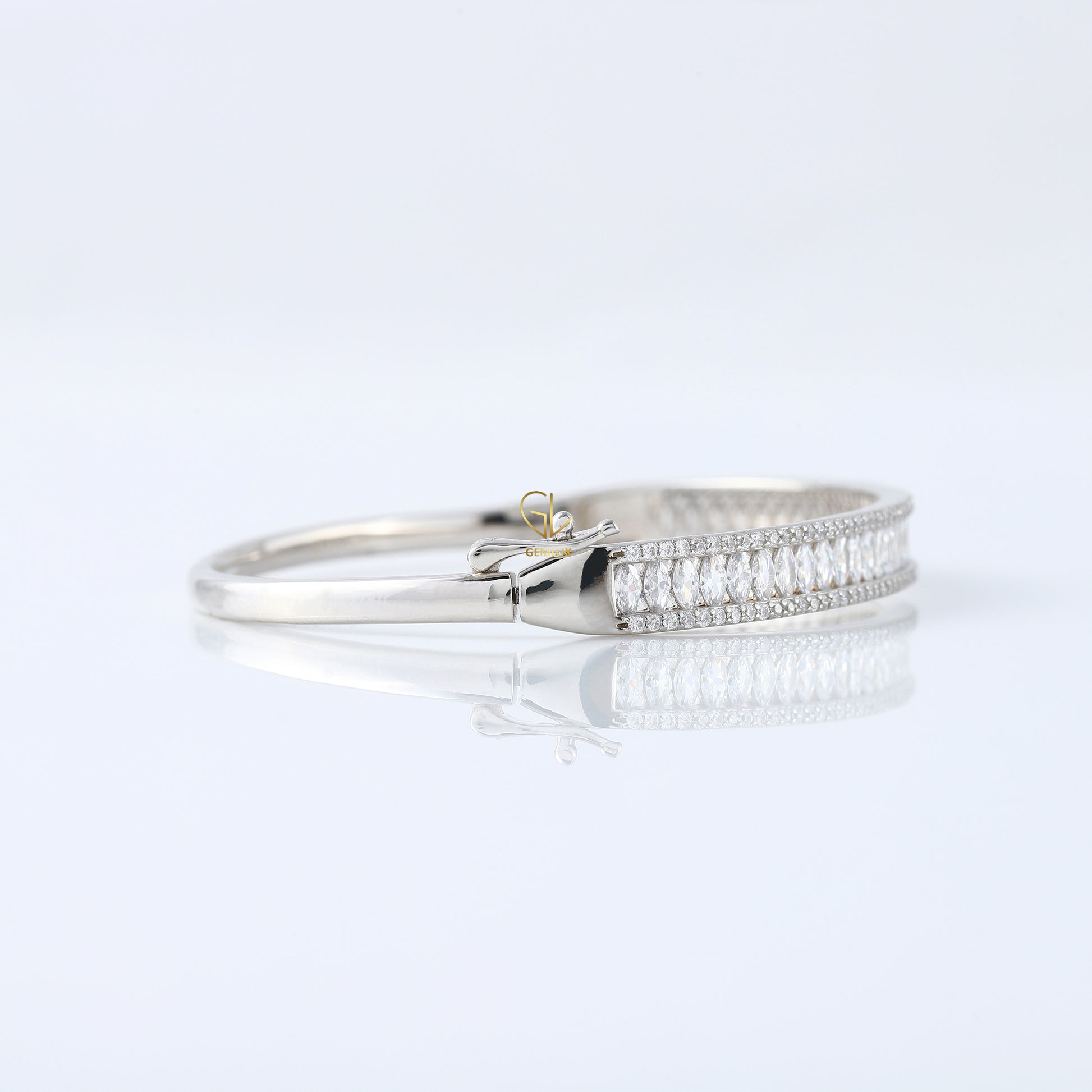 14k Gold Marquise and Round Cut Moissanite Bangle Bracelet