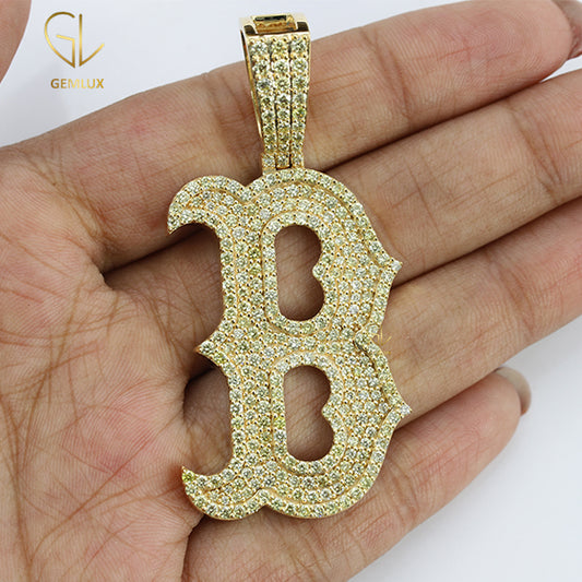 Iced Out "B" Alphabet 925 Silver Moissanite Pendant For Men Women