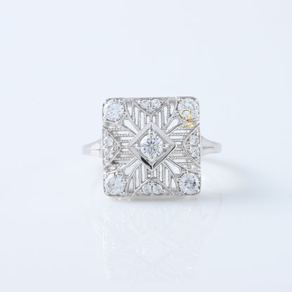 1890s Vintage Filigree Design Round Lab Grown Antique Ring