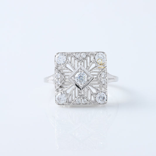 1890s Vintage Filigree Design Round Lab Grown Antique Ring