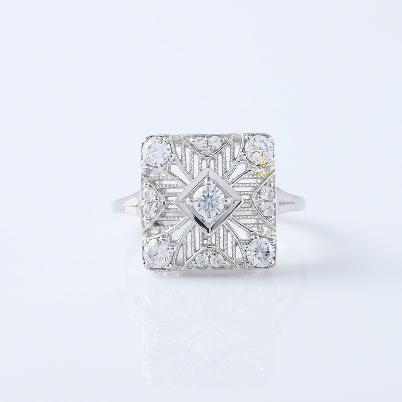 1890s Vintage Filigree Design Round Lab Grown Antique Ring