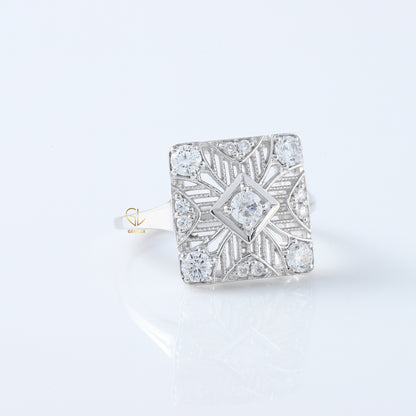 1890s Vintage Filigree Design Round Lab Grown Antique Ring