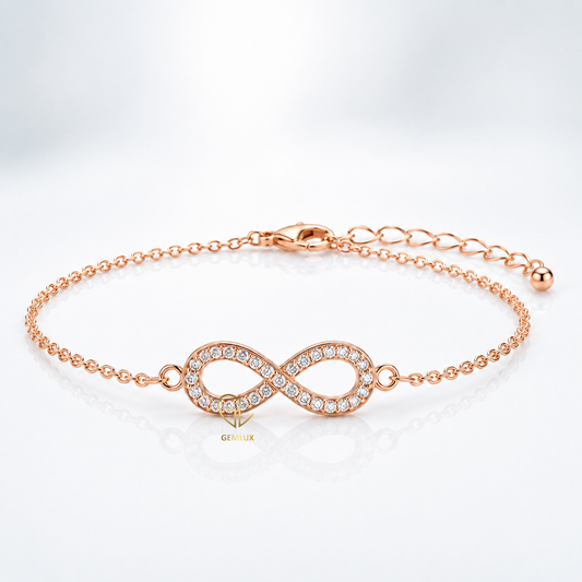 18K Rose Gold Pavé Diamond Infinity Bracelet – Adjustable Chain