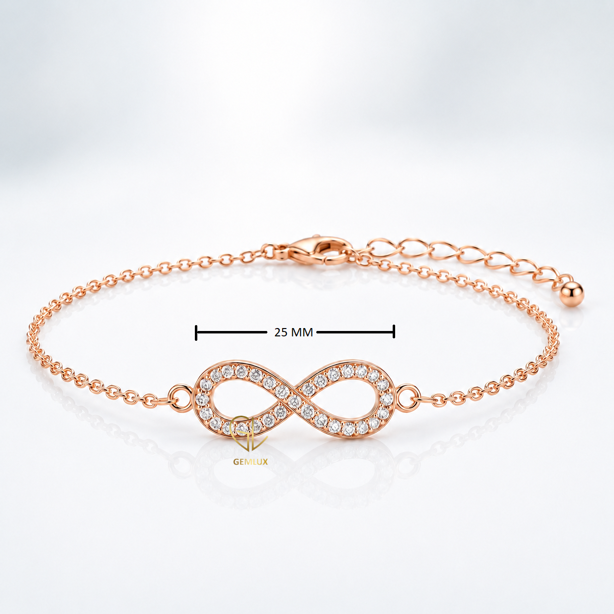 18K Rose Gold Pavé Diamond Infinity Bracelet – Adjustable Chain