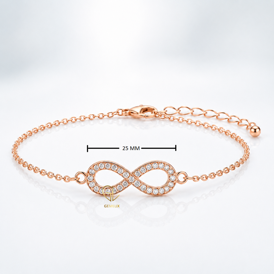 18K Rose Gold Pavé Diamond Infinity Bracelet – Adjustable Chain