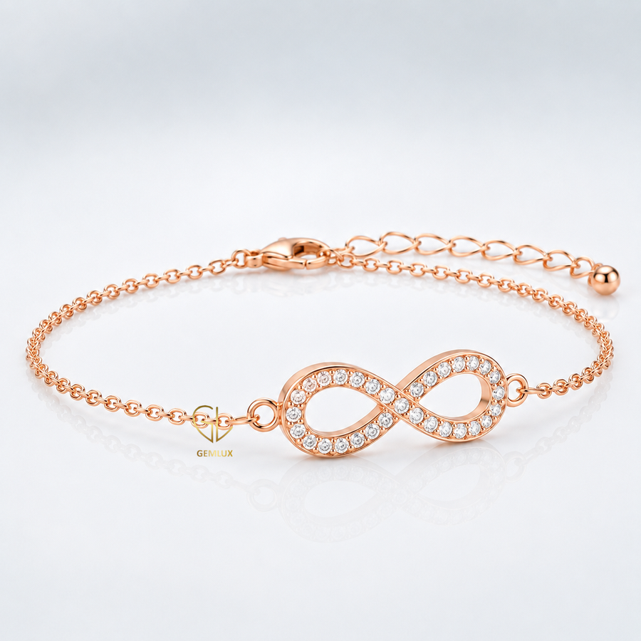 18K Rose Gold Pavé Diamond Infinity Bracelet – Adjustable Chain