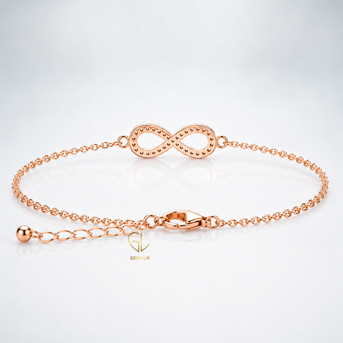 18K Rose Gold Pavé Diamond Infinity Bracelet – Adjustable Chain
