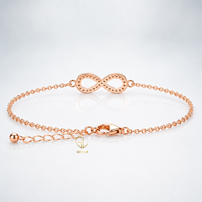 18K Rose Gold Pavé Diamond Infinity Bracelet – Adjustable Chain