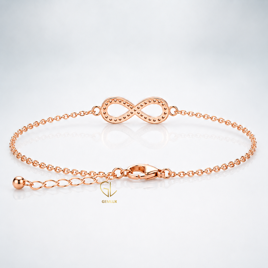 18K Rose Gold Pavé Diamond Infinity Bracelet – Adjustable Chain