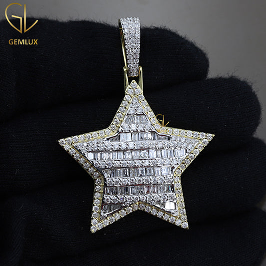 Iced Out Baguette & Round Cut Moissanite HipHop Pendant