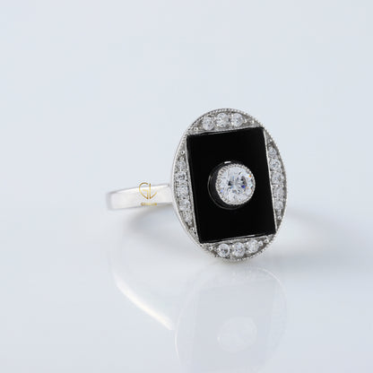 1920s Vintage Art Deco Lab Grown and Black Onyx Cocktail Ring