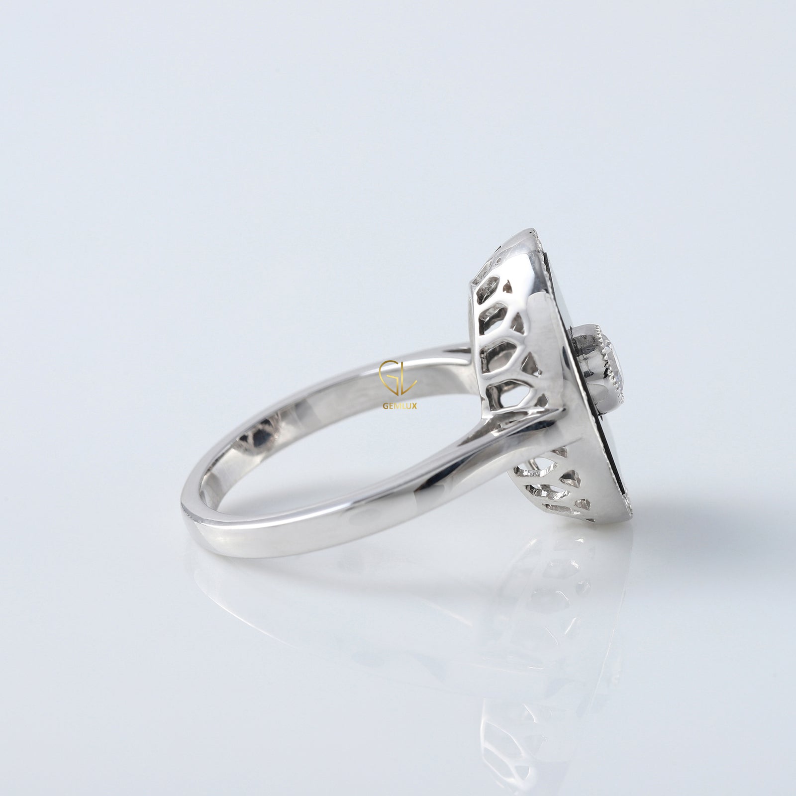 1920s Vintage Art Deco Lab Grown and Black Onyx Cocktail Ring
