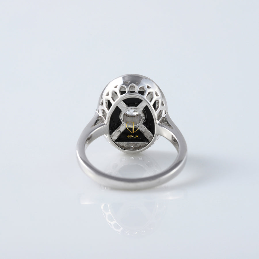 1920s Vintage Art Deco Lab Grown and Black Onyx Cocktail Ring