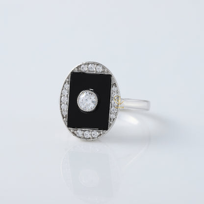 1920s Vintage Art Deco Lab Grown and Black Onyx Cocktail Ring