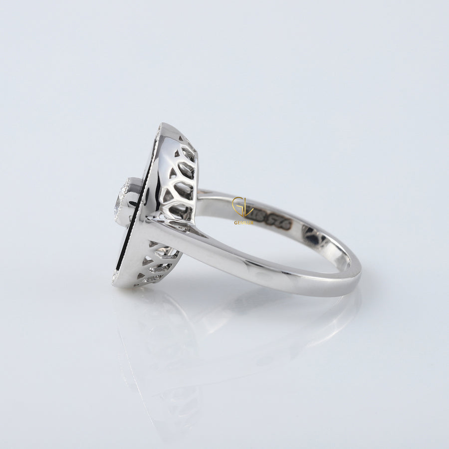 1920s Vintage Art Deco Lab Grown and Black Onyx Cocktail Ring