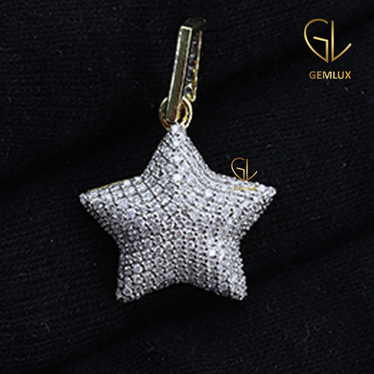 Stylish Iced Out Micro Pave Set Puffed Star Moissanite Pendant