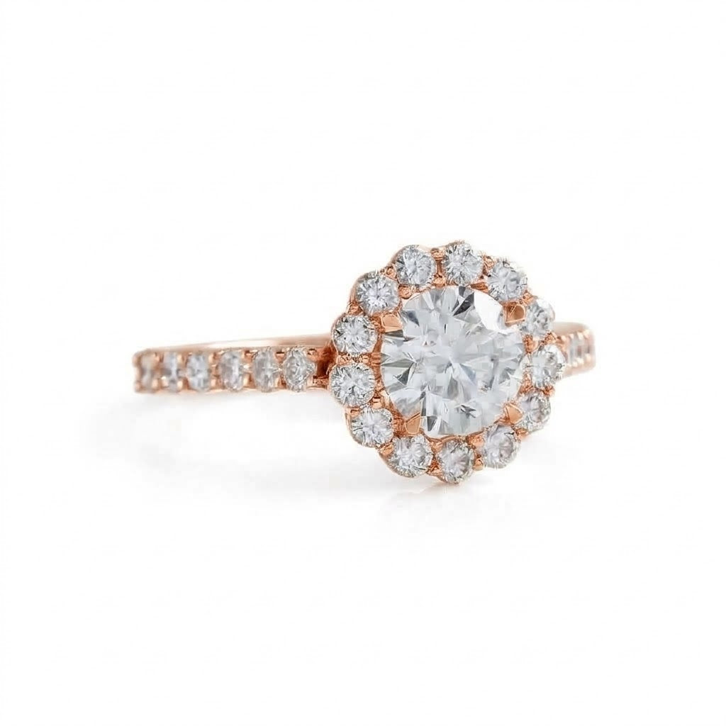Round Cut Lab Grown Diamond Classic Halo Engagement Ring