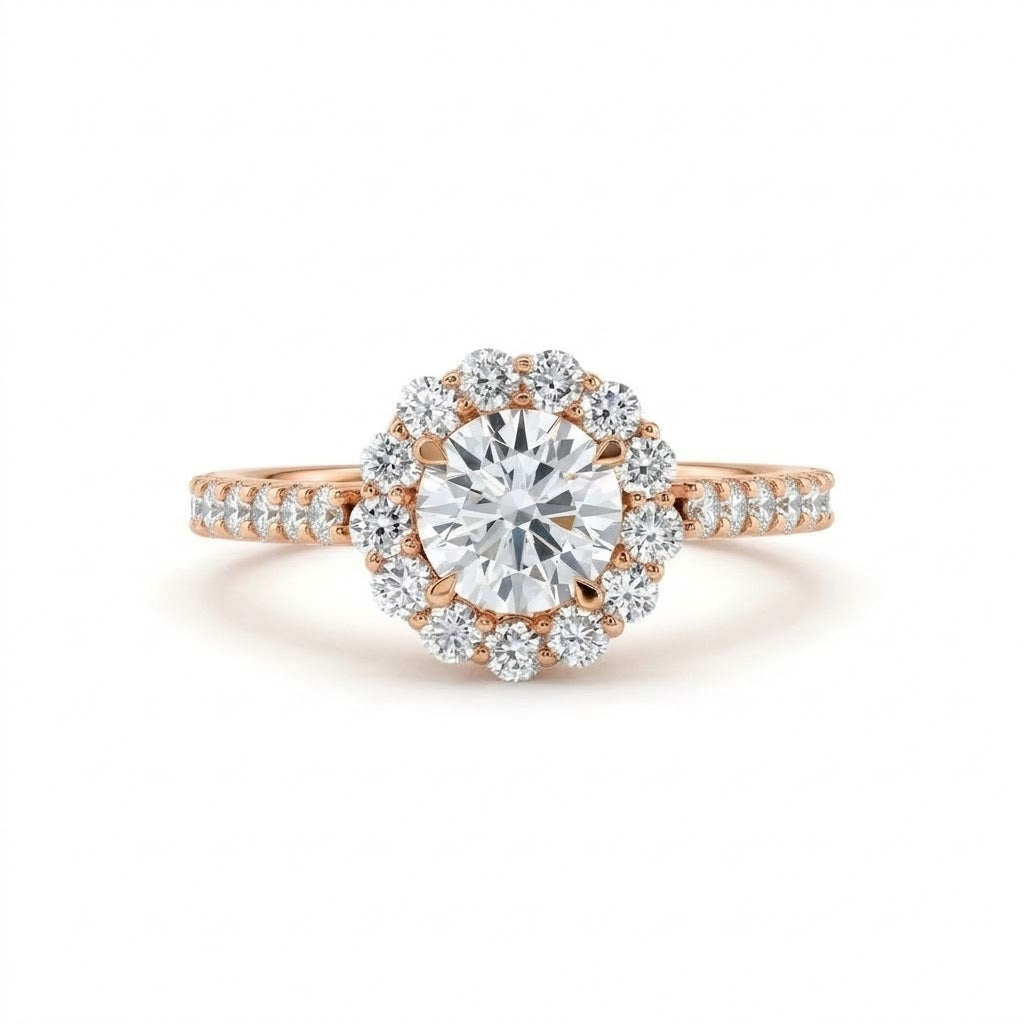Round Cut Lab Grown Diamond Classic Halo Engagement Ring