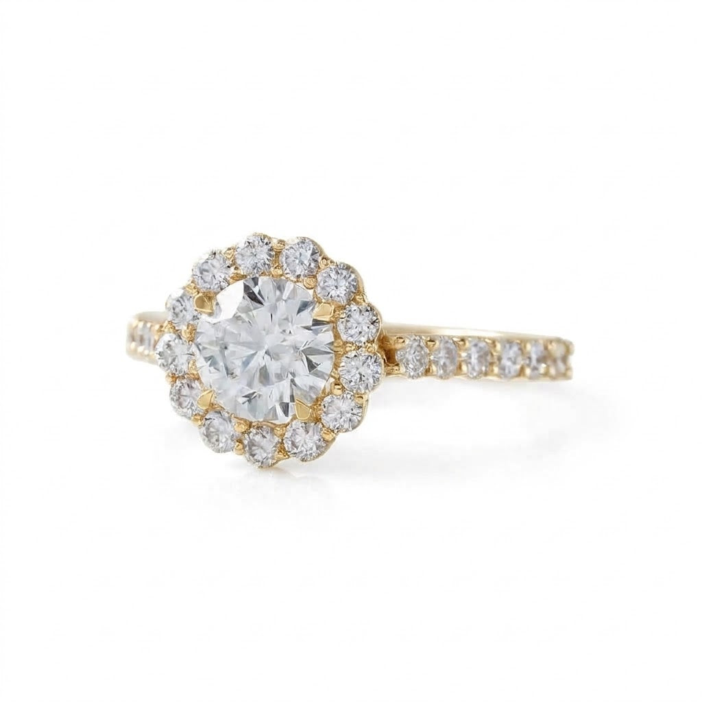 Round Cut Lab Grown Diamond Classic Halo Engagement Ring