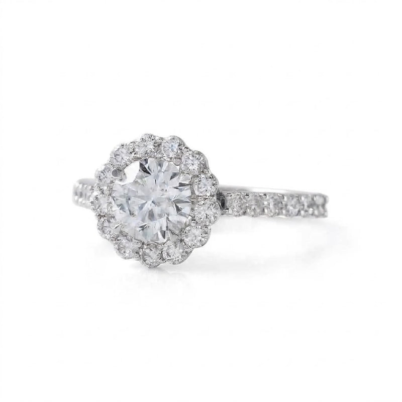 1 Carat Round Moissanite Halo Engagement Ring
