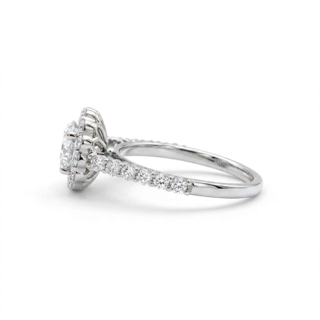 Round Cut Lab Grown Diamond Classic Halo Engagement Ring