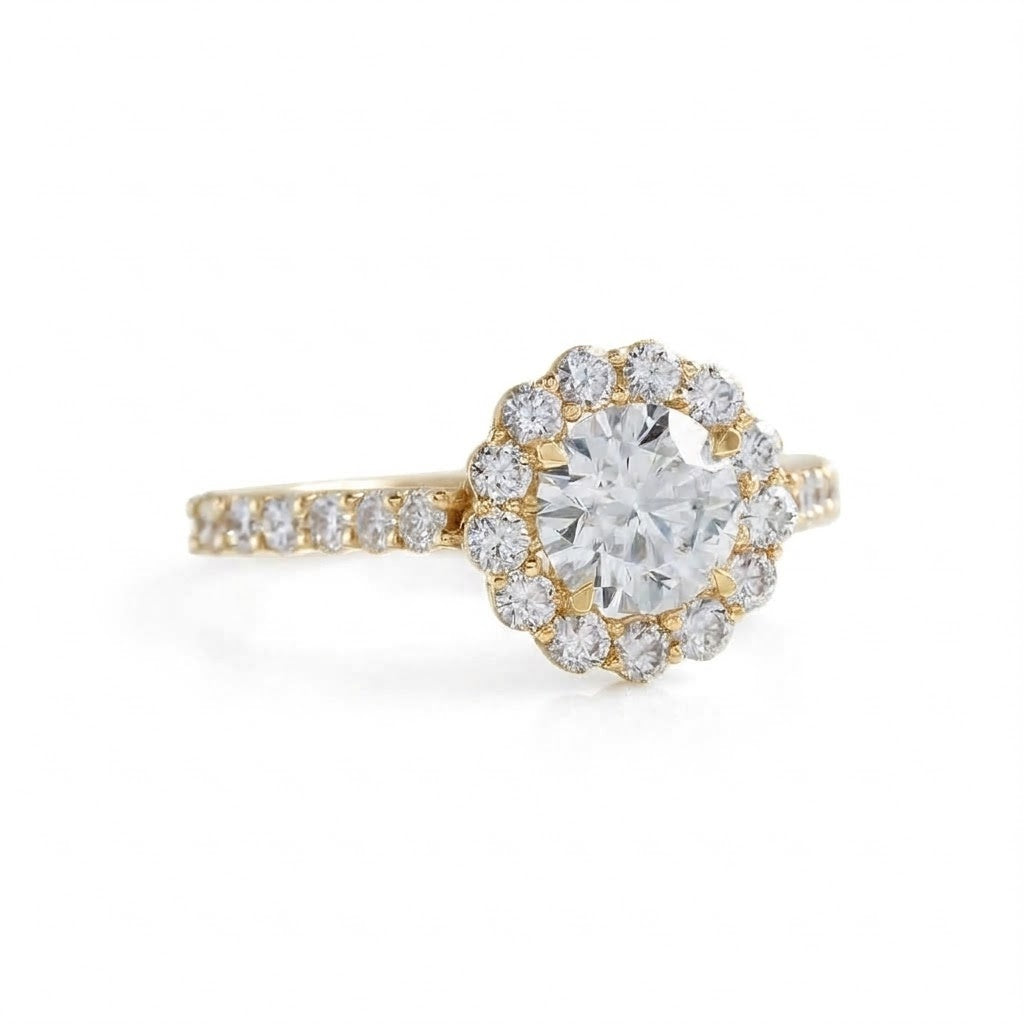 Round Cut Lab Grown Diamond Classic Halo Engagement Ring