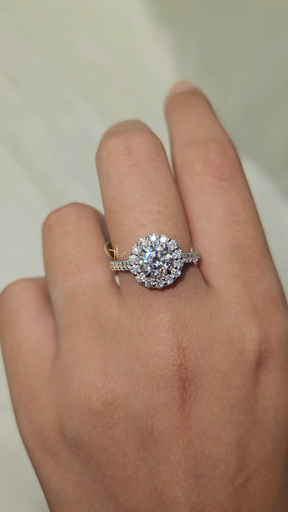 1 Carat Round Moissanite Halo Engagement Ring