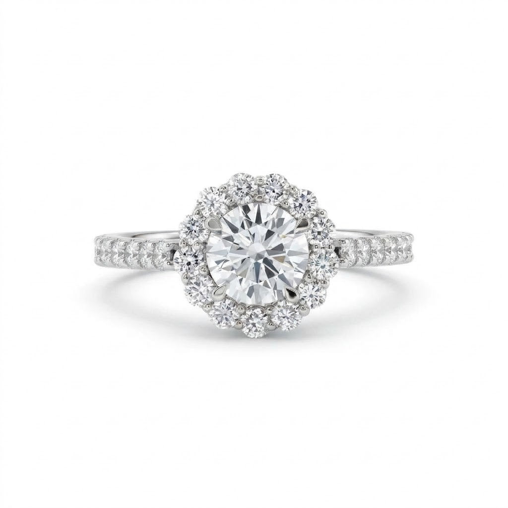 Round Cut Lab Grown Diamond Classic Halo Engagement Ring