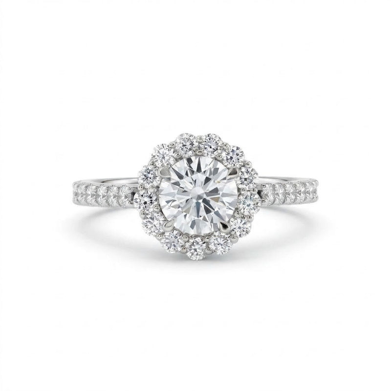 1 Carat Round Moissanite Halo Engagement Ring