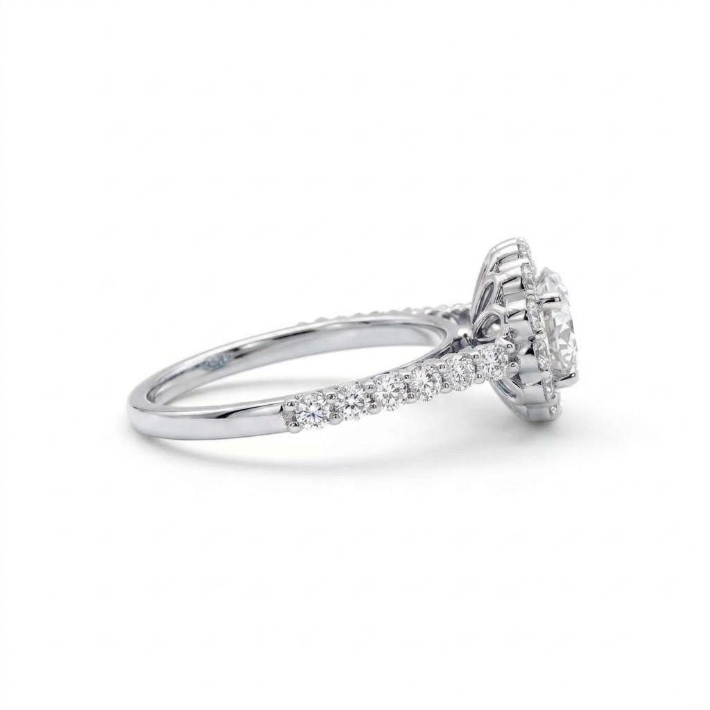 Round Cut Lab Grown Diamond Classic Halo Engagement Ring