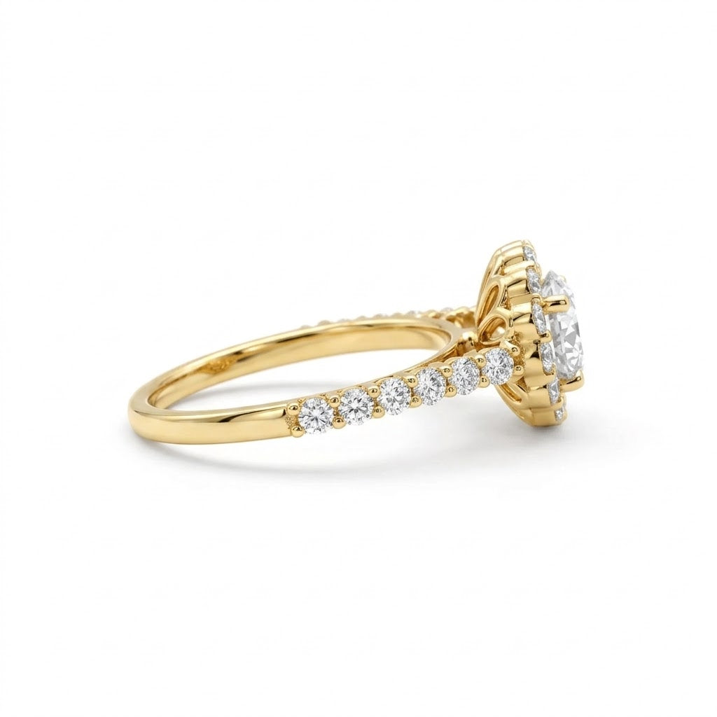 Round Cut Lab Grown Diamond Classic Halo Engagement Ring