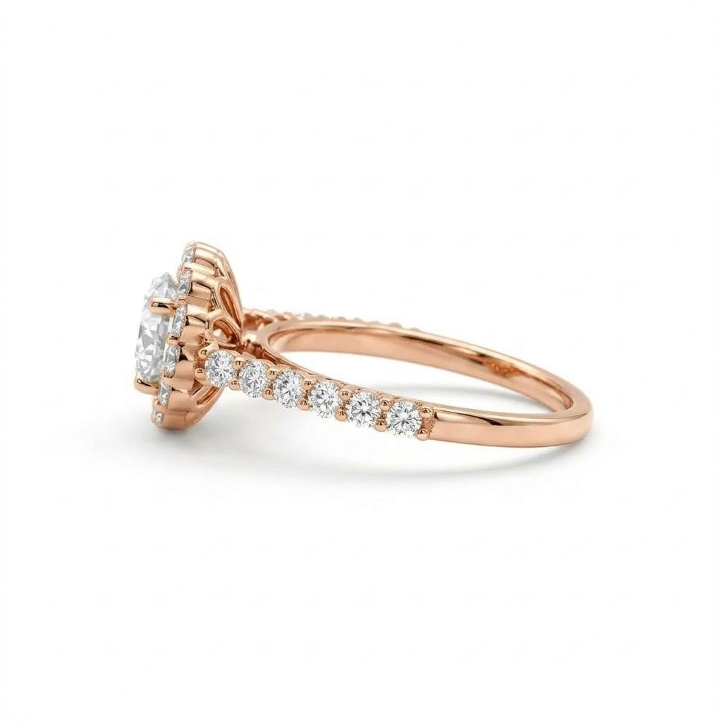 Round Cut Lab Grown Diamond Classic Halo Engagement Ring