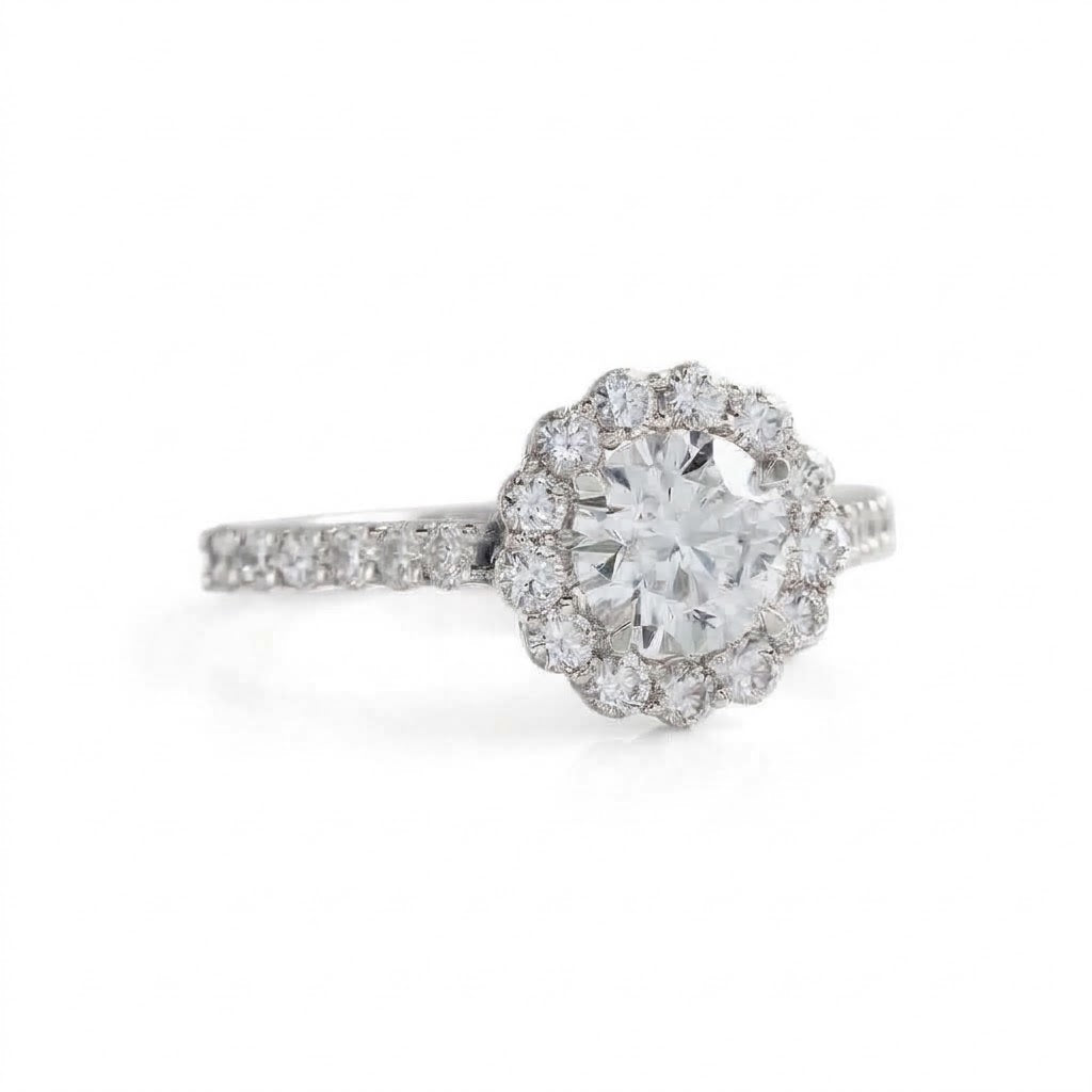 Round Cut Lab Grown Diamond Classic Halo Engagement Ring
