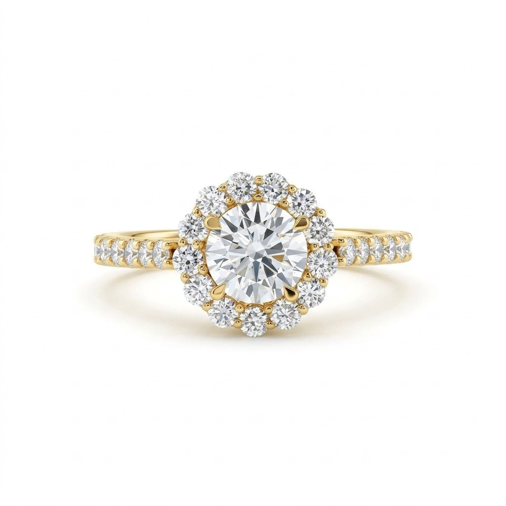 Round Cut Lab Grown Diamond Classic Halo Engagement Ring