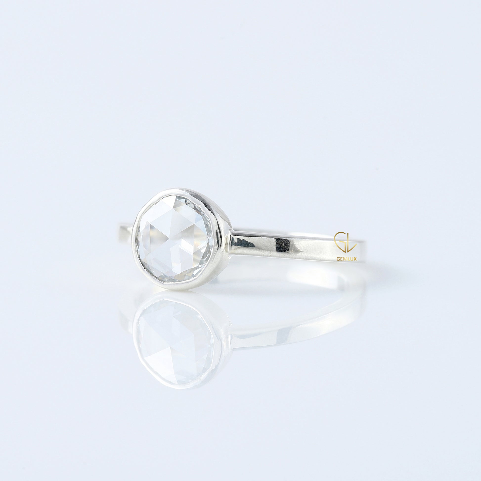 1 Ct Rose Cut Round Diamond Solitaire Ring - Bezel Set