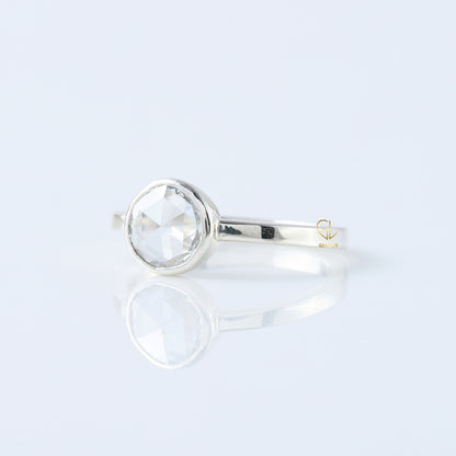 1 Ct Rose Cut Round Diamond Solitaire Ring - Bezel Set