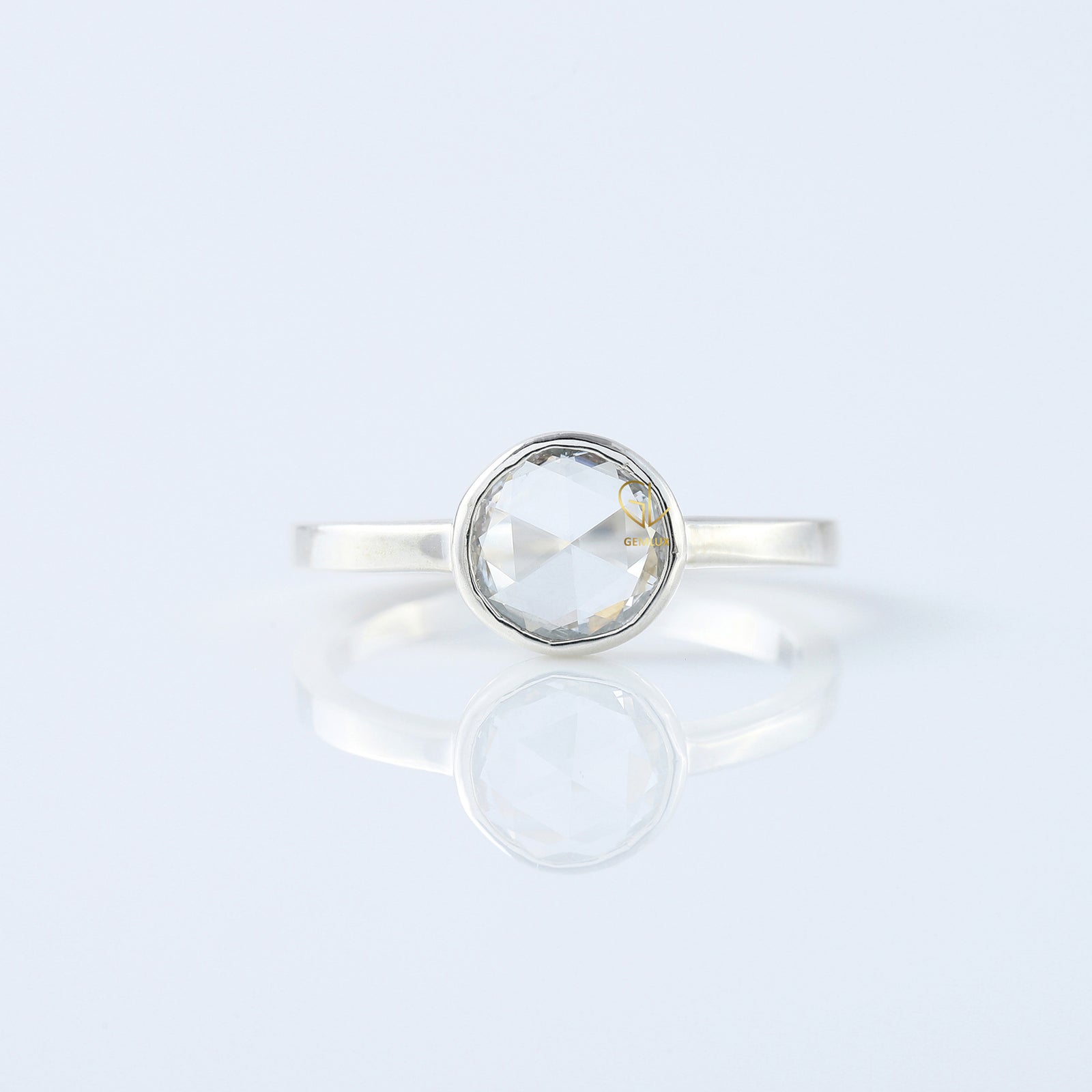 1 Ct Rose Cut Round Diamond Solitaire Ring - Bezel Set