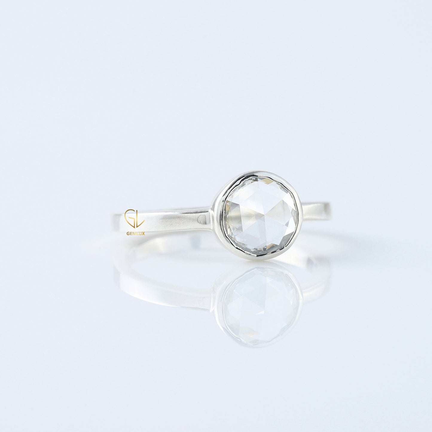 1 Ct Rose Cut Round Diamond Solitaire Ring - Bezel Set